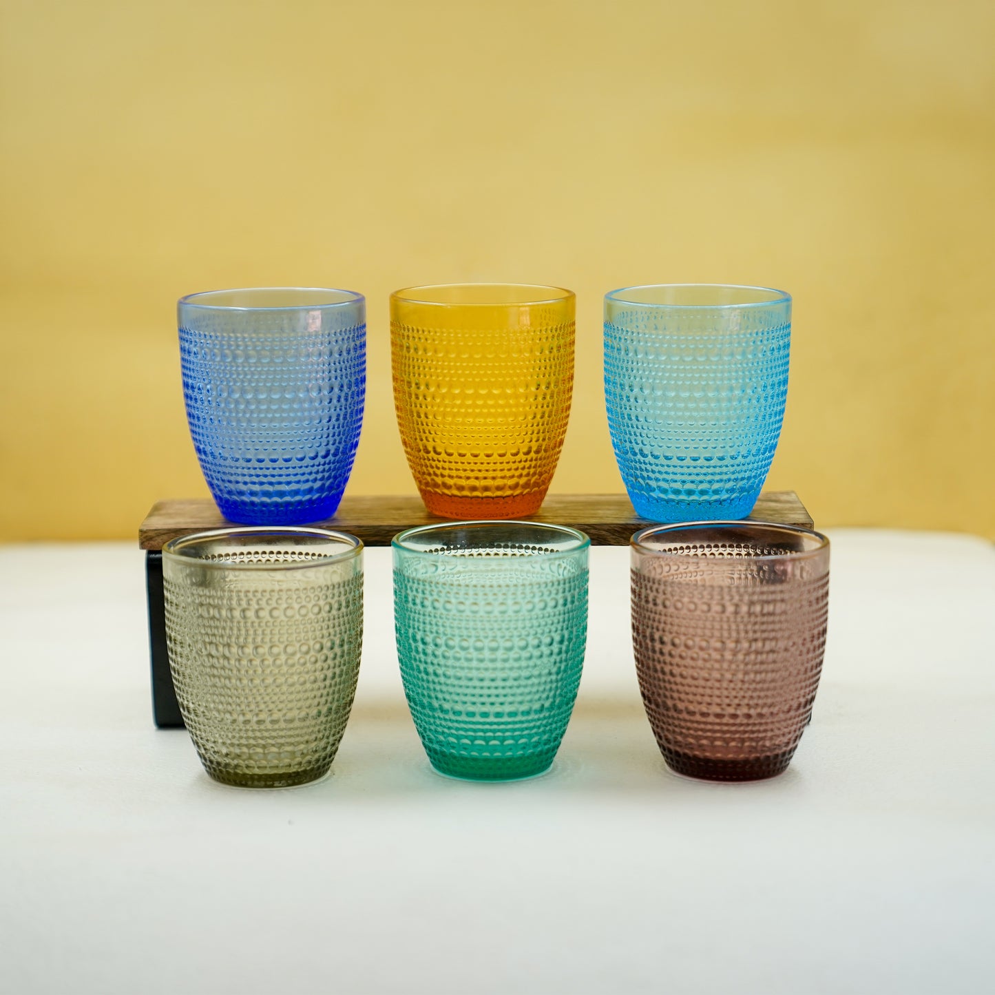 THD020 Textured Glass Tumblers – Set of 6 (Multicolor)