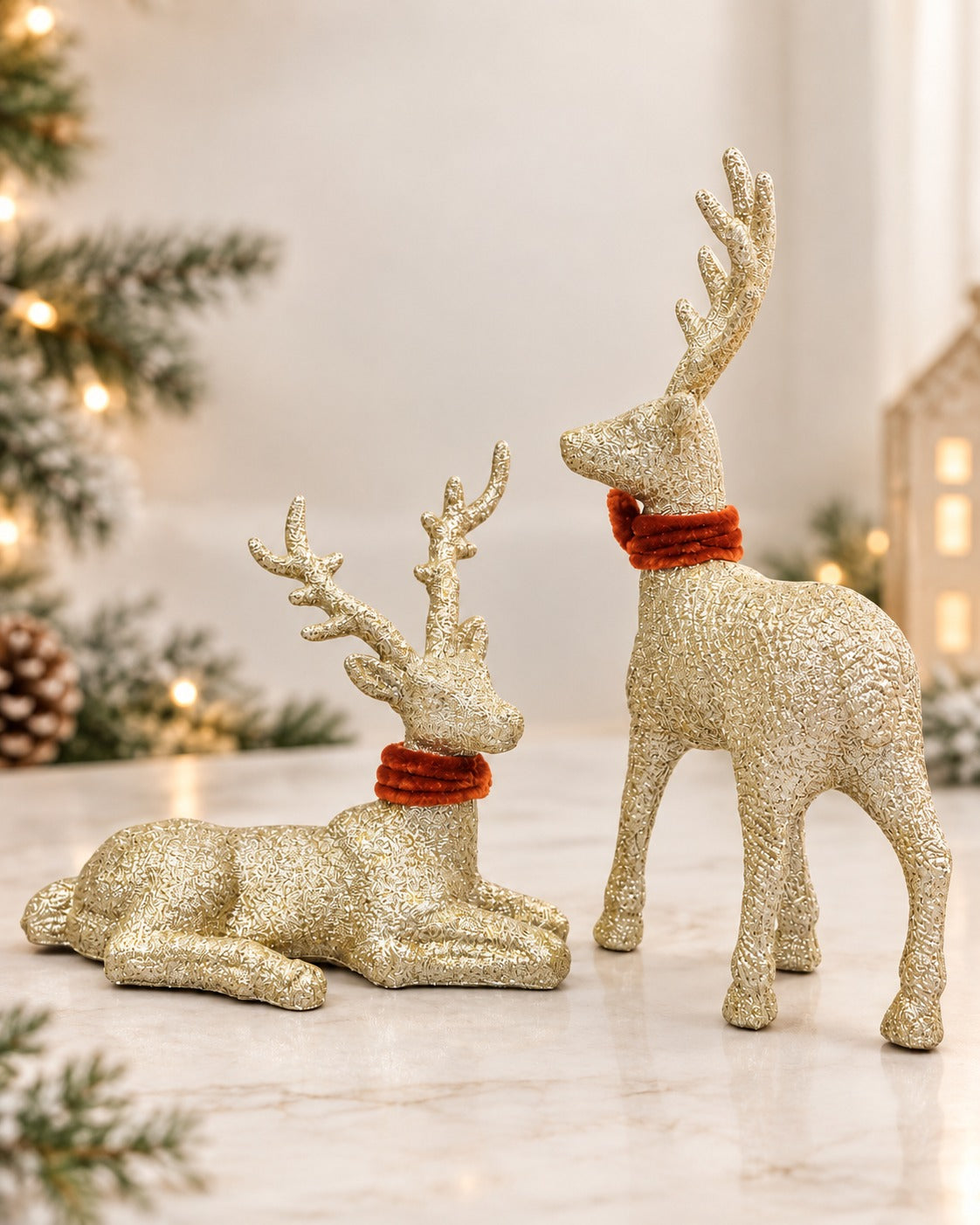 THD754 Champagne Glitter Reindeer Table Top Christmas Decoration