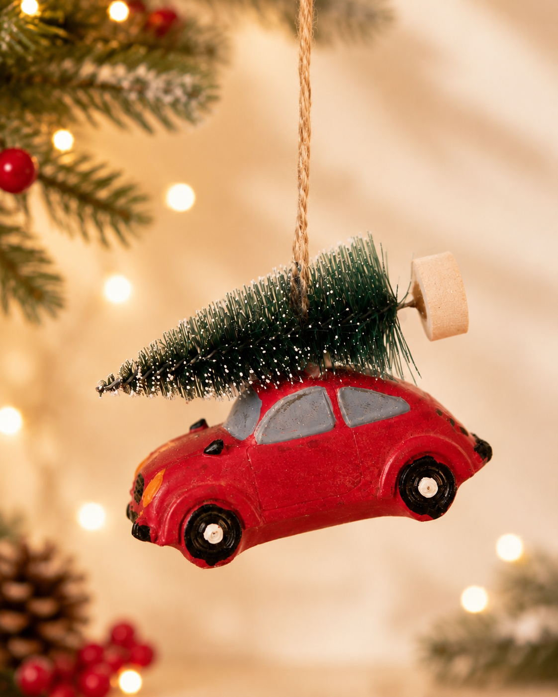 THD995 Red Car Christmas Tree Ornament – Resin Hanging Decoration