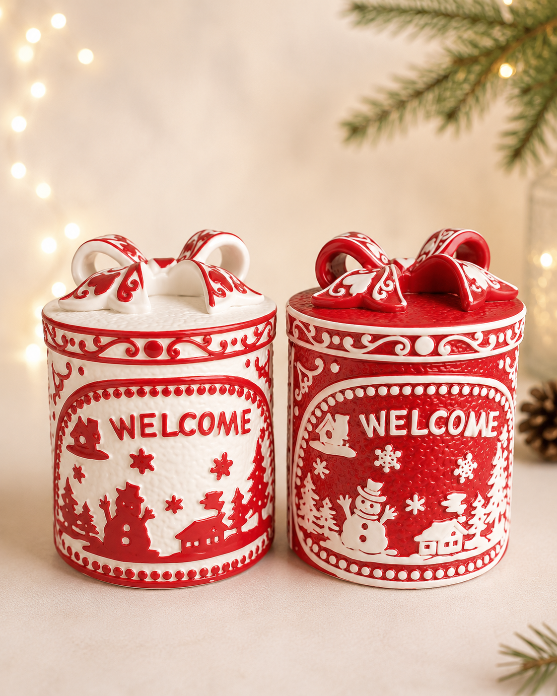 THD884 Christmas Welcome Canister with Bow Lid
