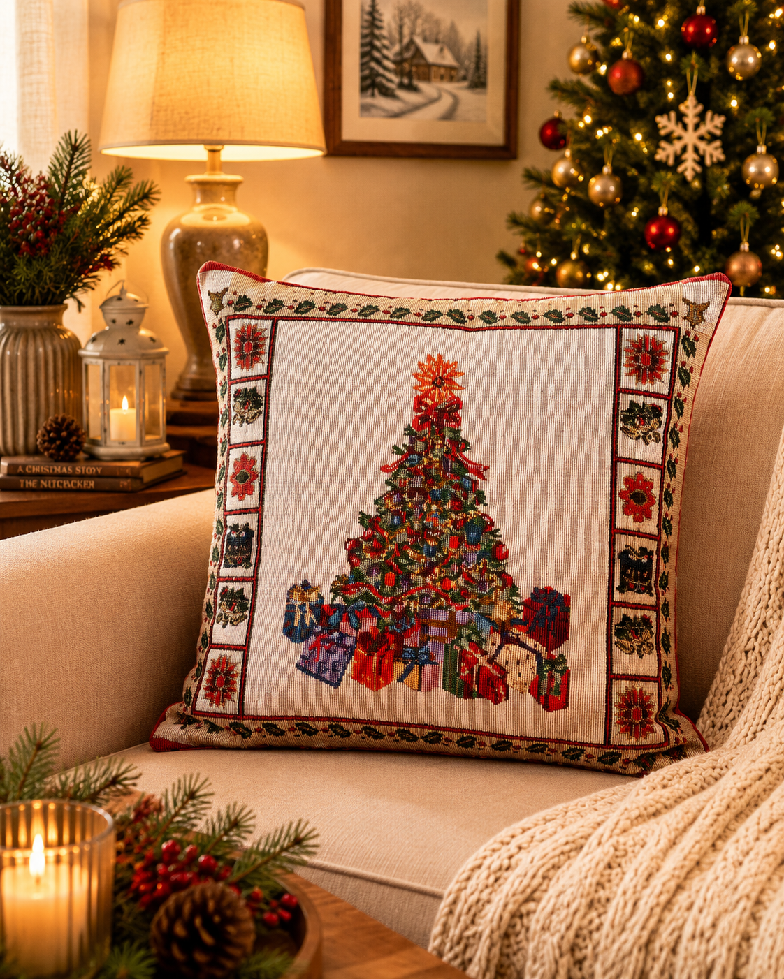 Christmas Tree Tapestry Cushion Cover