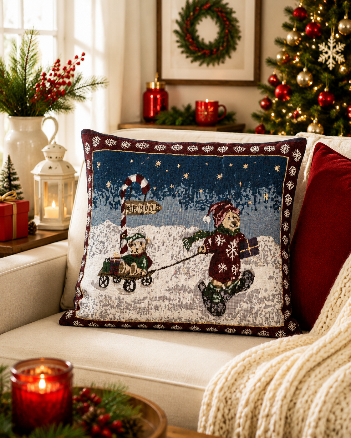 Winter Christmas Tapestry Cushion Cover