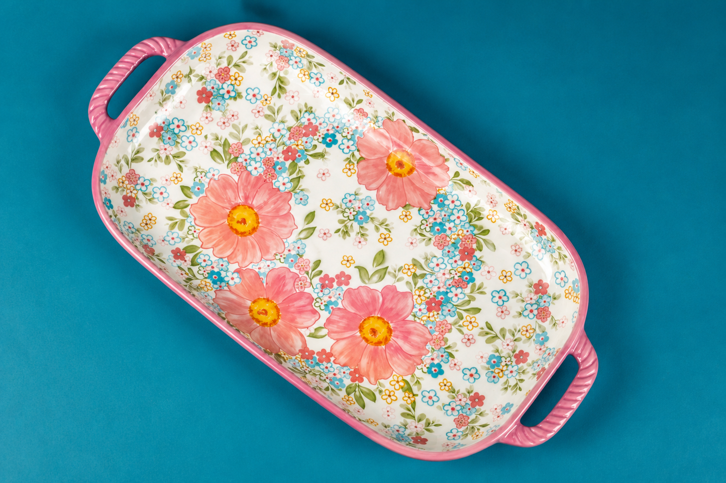 DD-138 Ceramic Floral Serving Platter with Handles