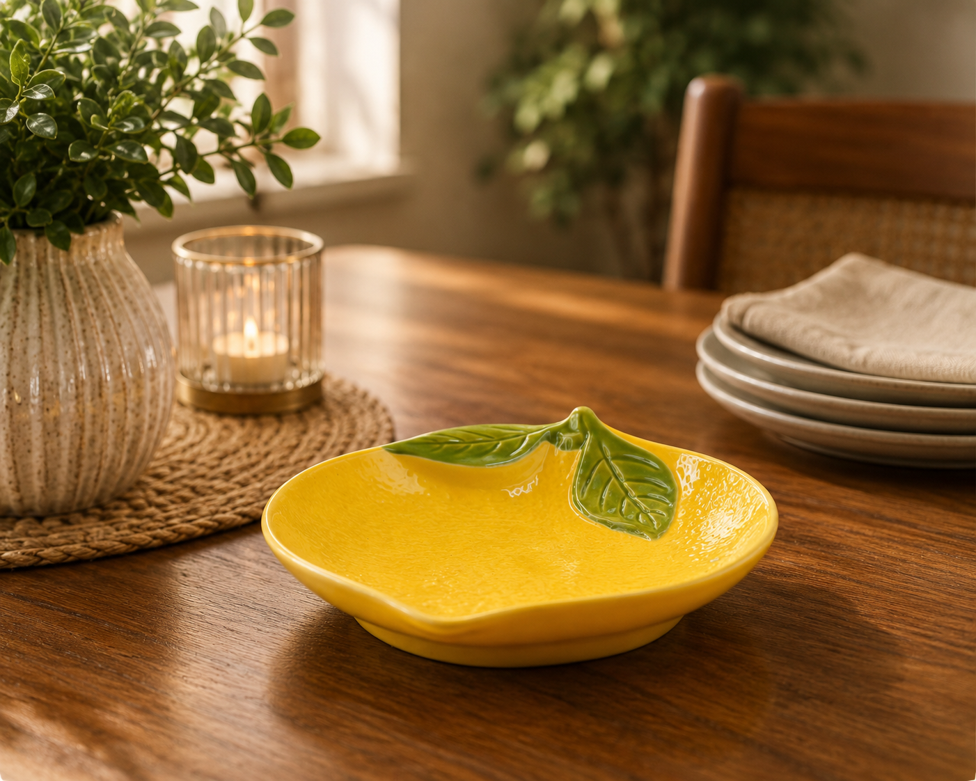 THD040 Lemon-Shaped Ceramic Serving Bowl – Decorative Platter