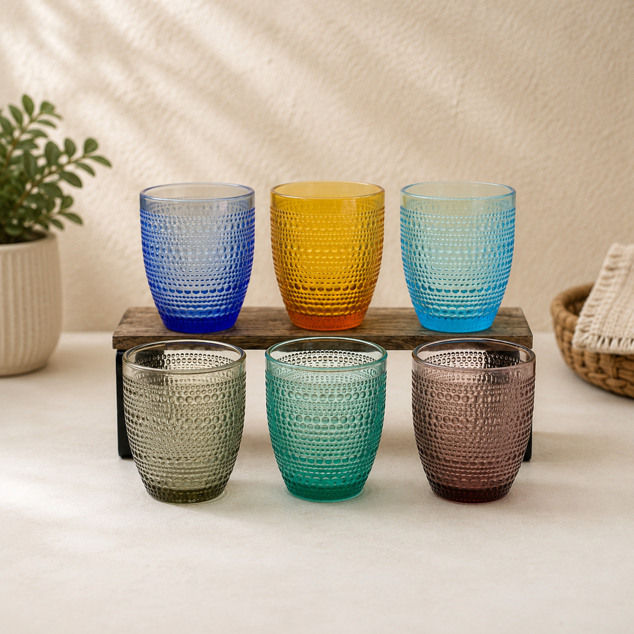 THD020 Textured Glass Tumblers – Set of 6 (Multicolor)