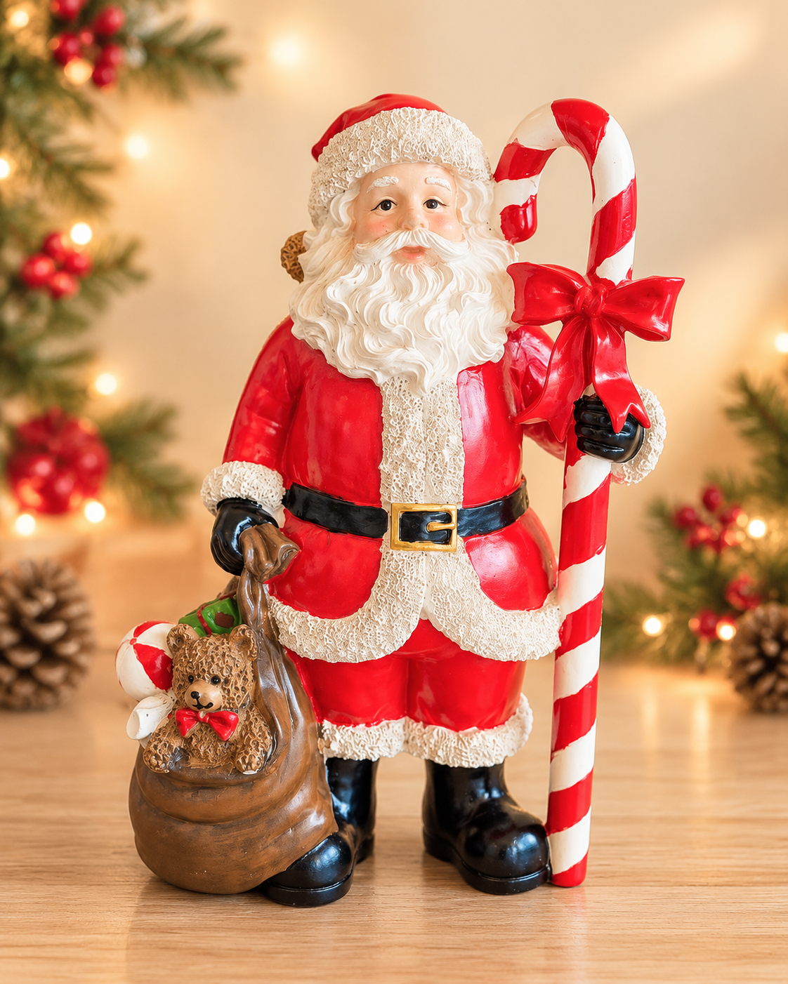 THD935 Santa Claus with Candy Cane & Teddy Bear