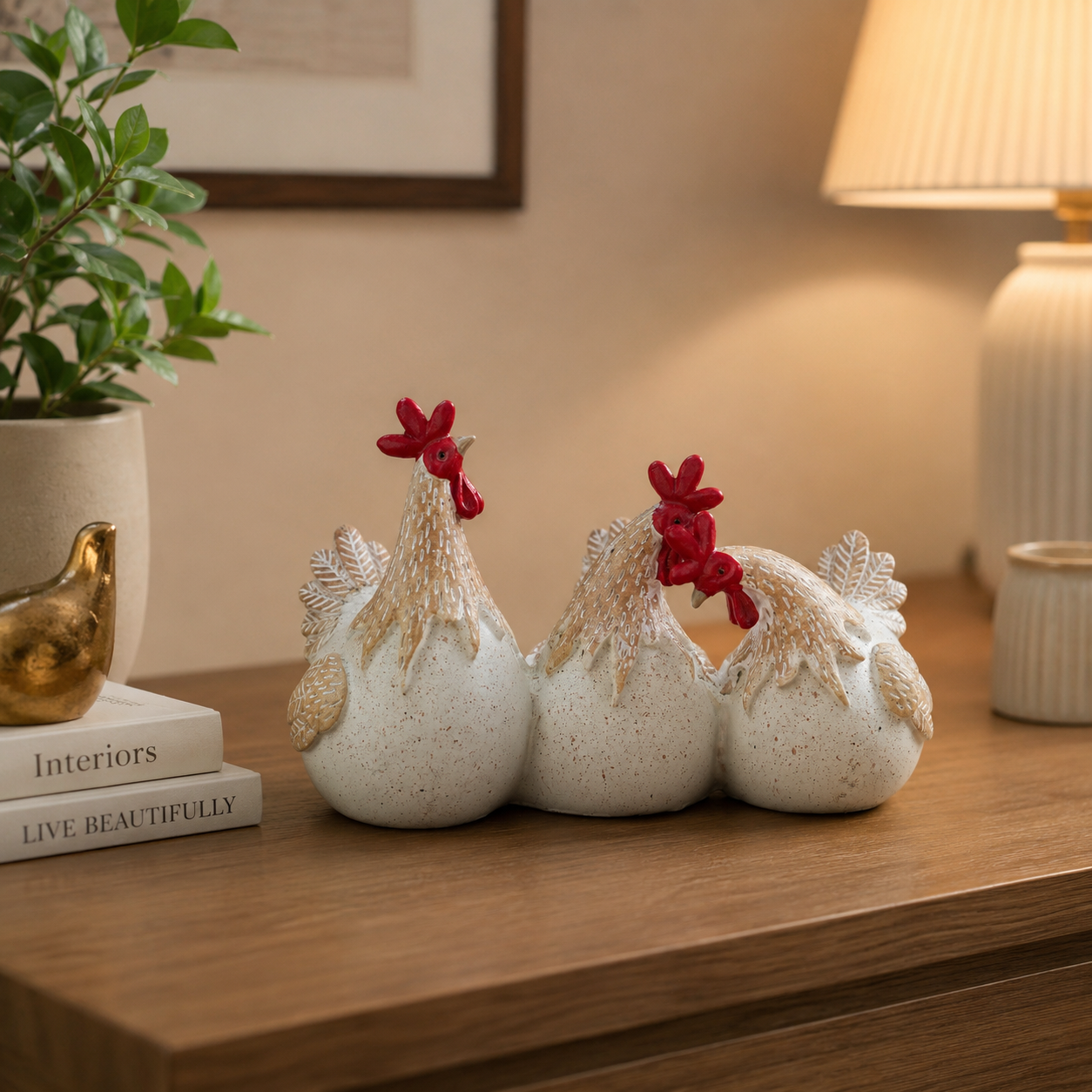 THD079 Resin Rooster Trio Decorative Figurine