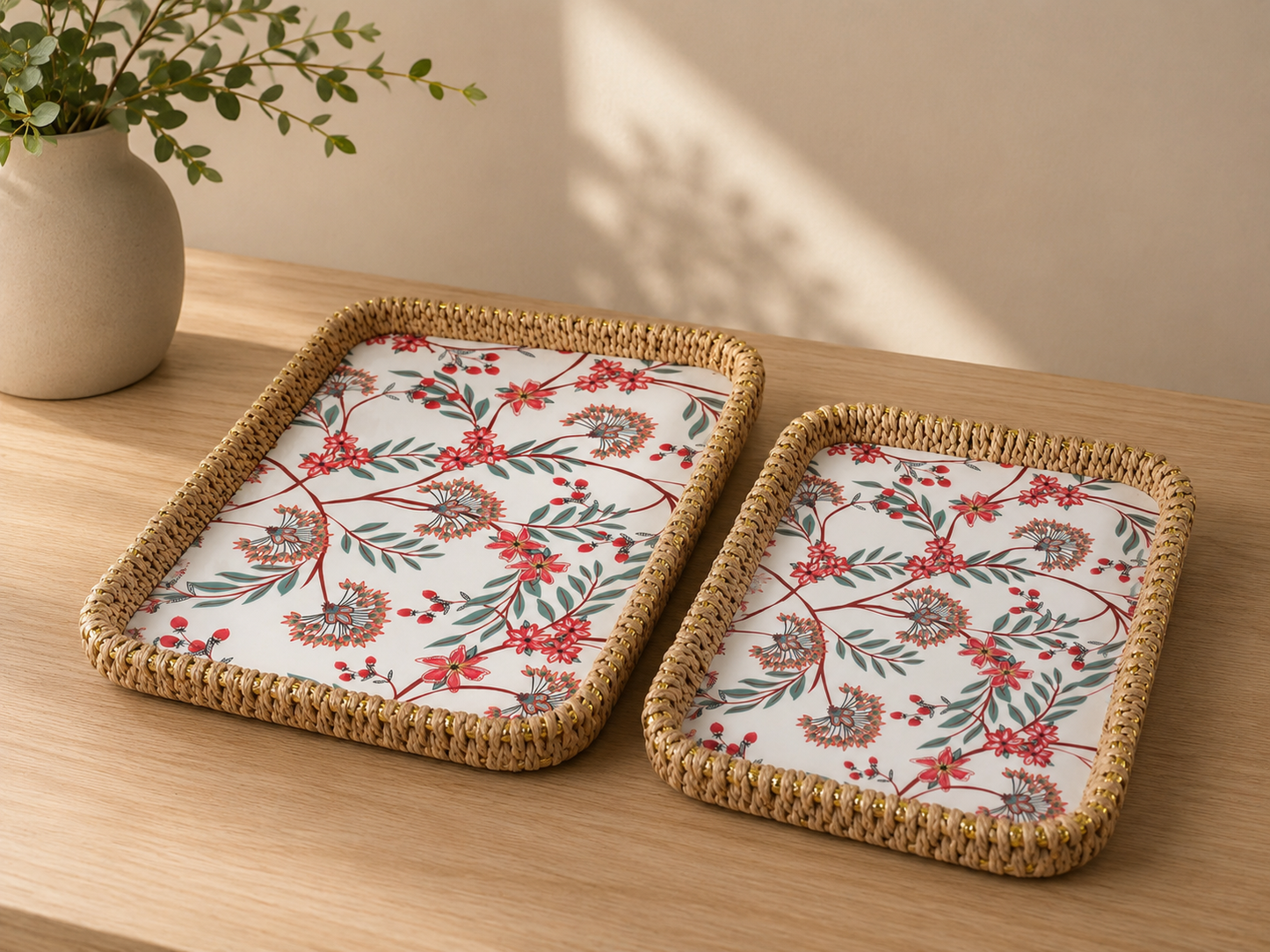TT-143 Round Floral Serving Tray Set