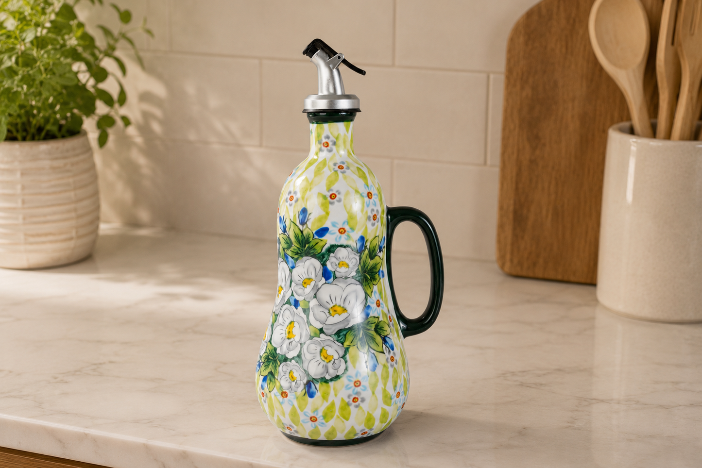 TT-224 Hand-Painted Ceramic Oil Dispenser Bottle with Handle
