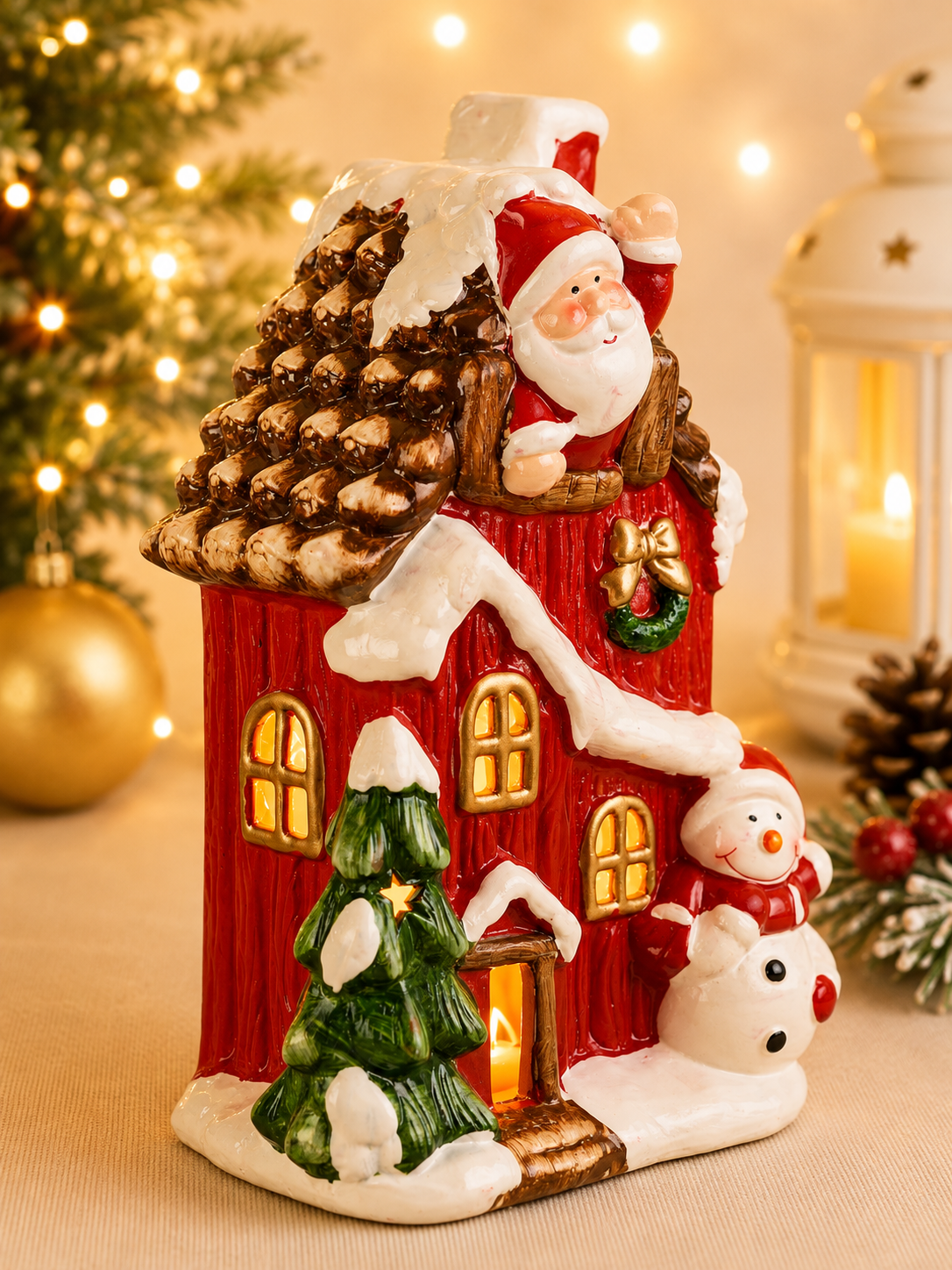 THD796 Light-Up Christmas Santa Cottage