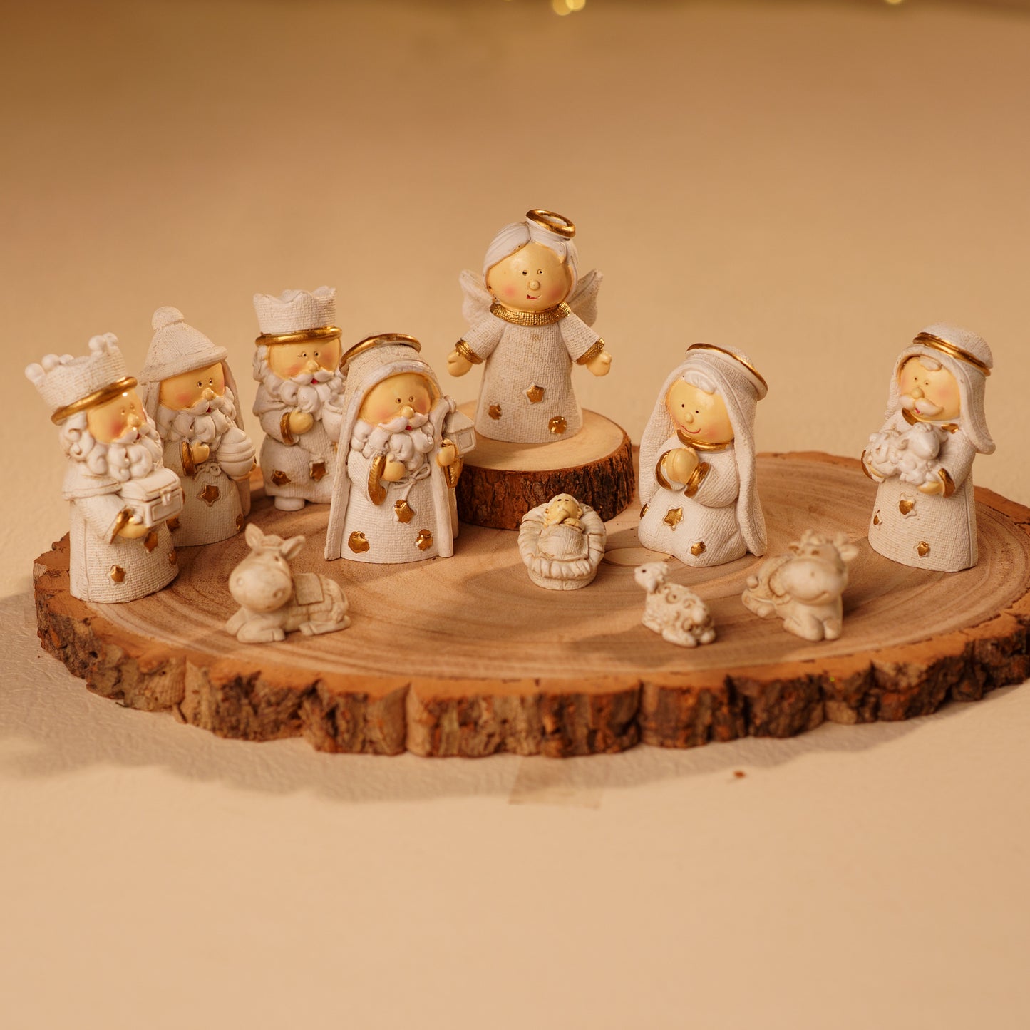 THD425 CREAM SET WITH OVAL WOODEN LOG