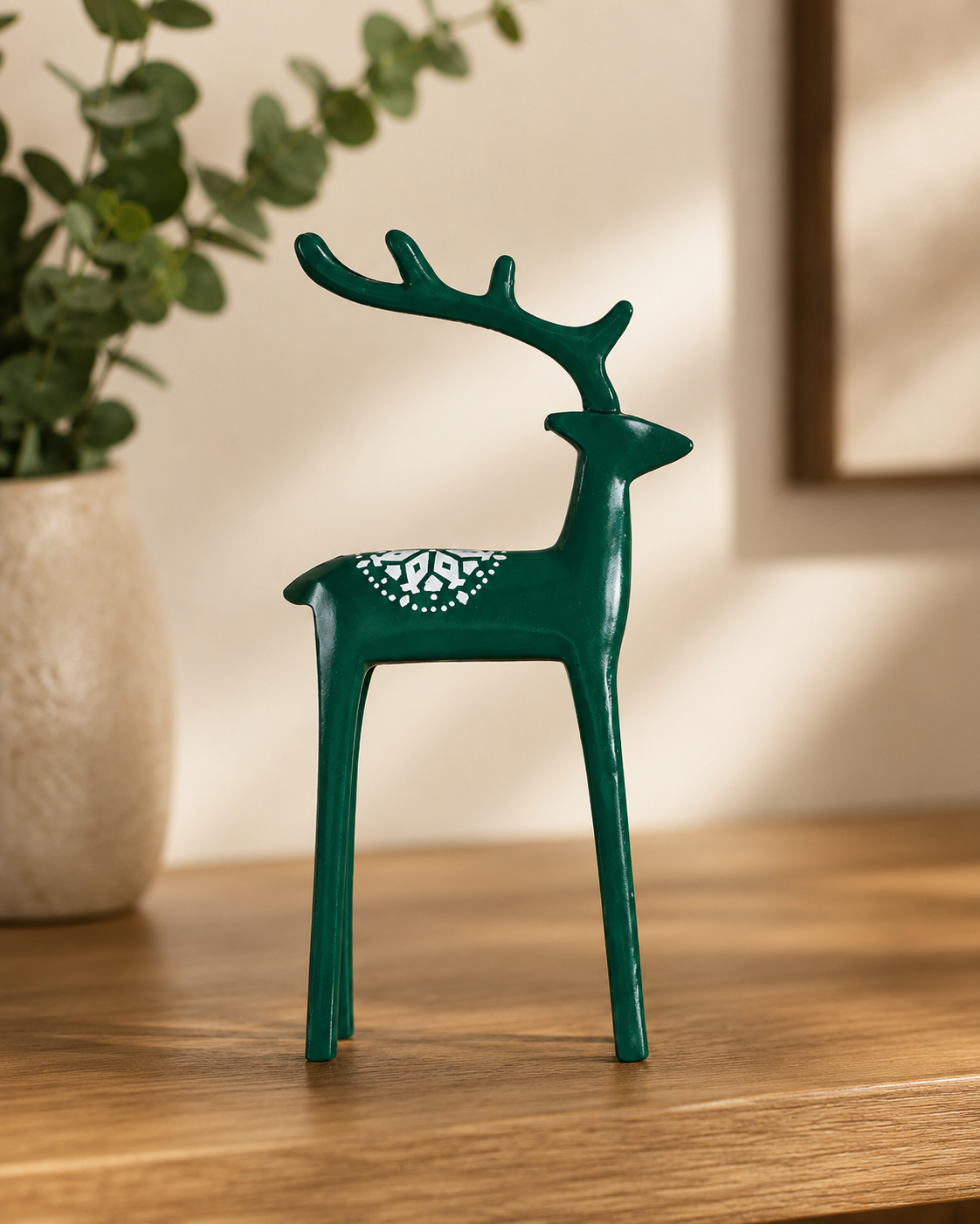 THD504 Glossy Green Ceramic Reindeer Christmas Tabletop Décor