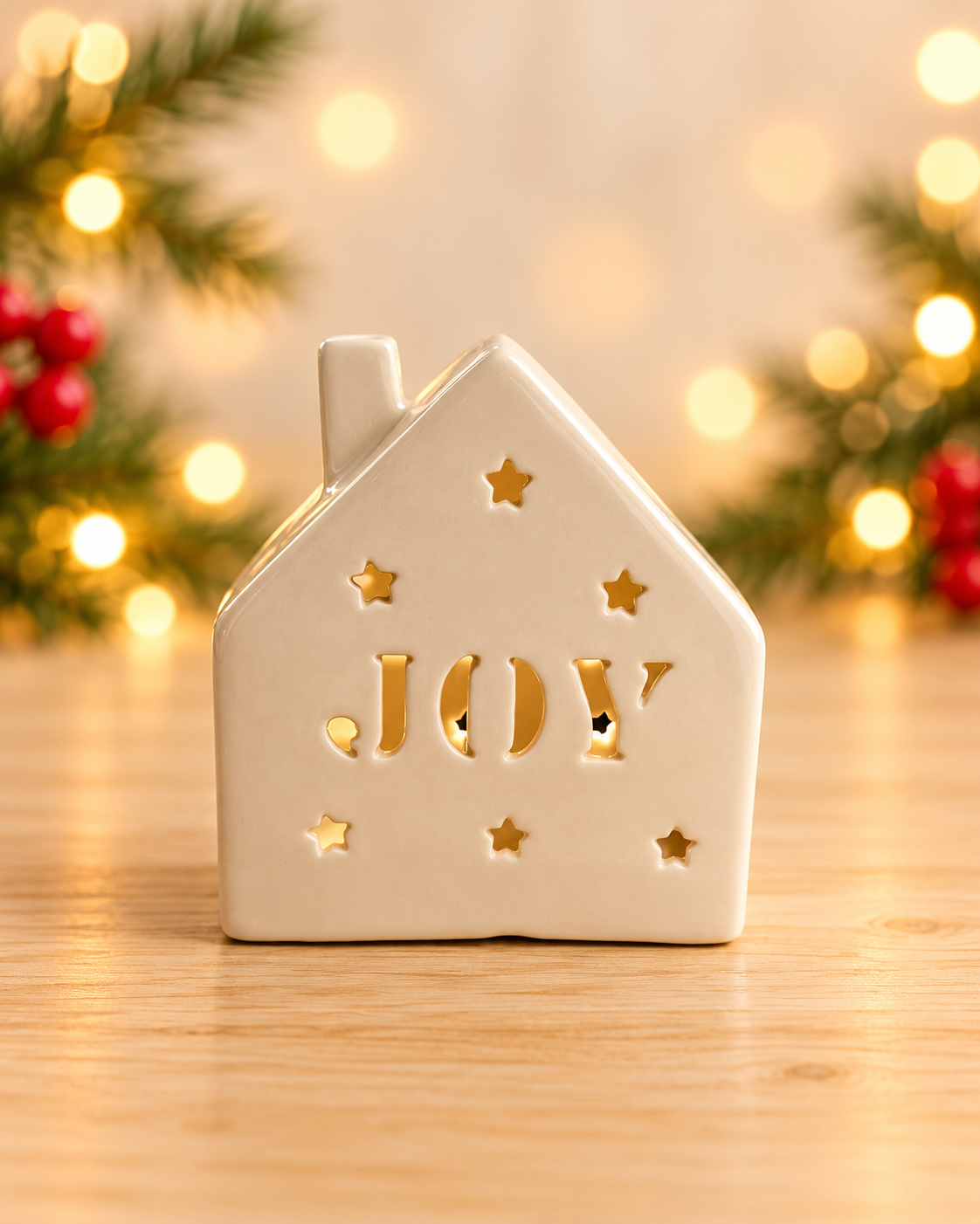 THD511 Ceramic Glowing Joy Cottage Christmas Décor