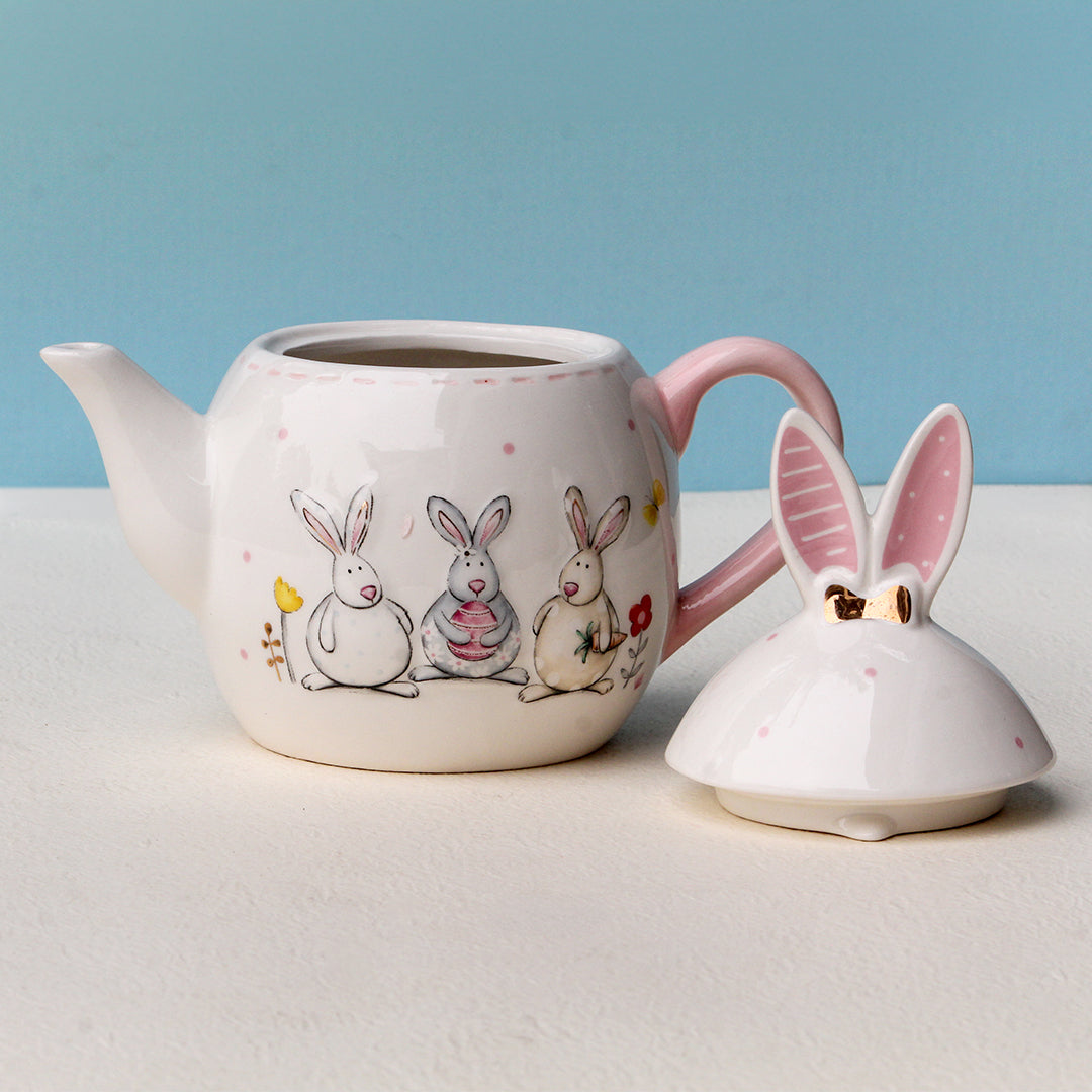EASTER BUNNY CERAMIC TEAPOT WITH BUNNY EAR LID