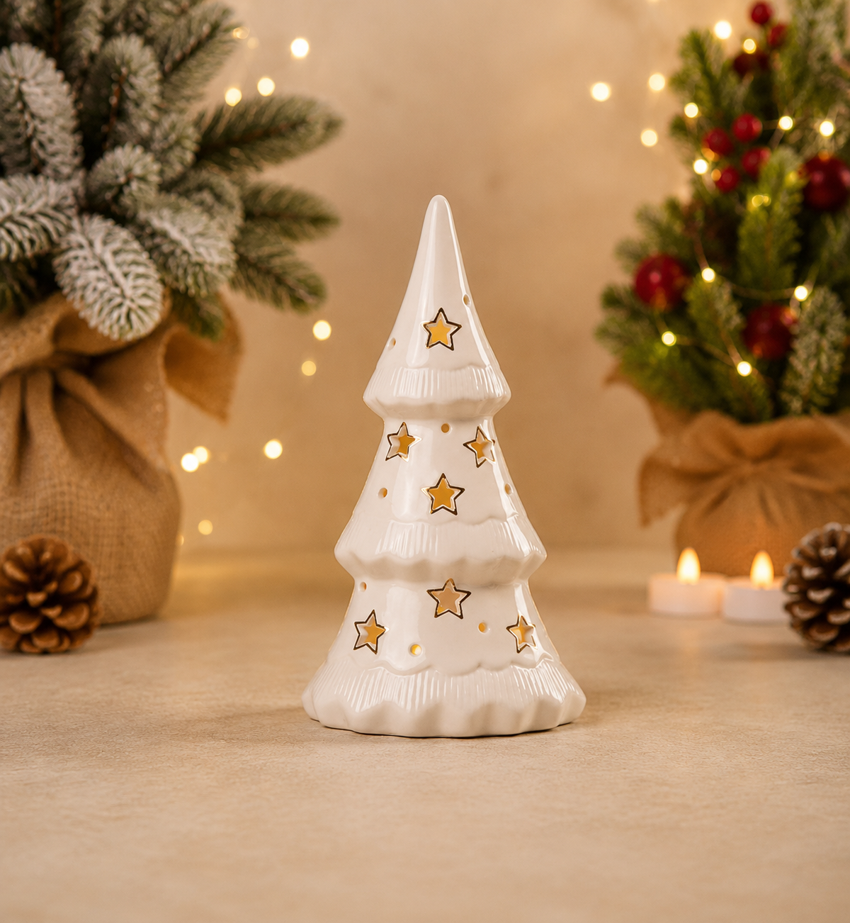 THD265 White Ceramic Christmas Tree LED Décor