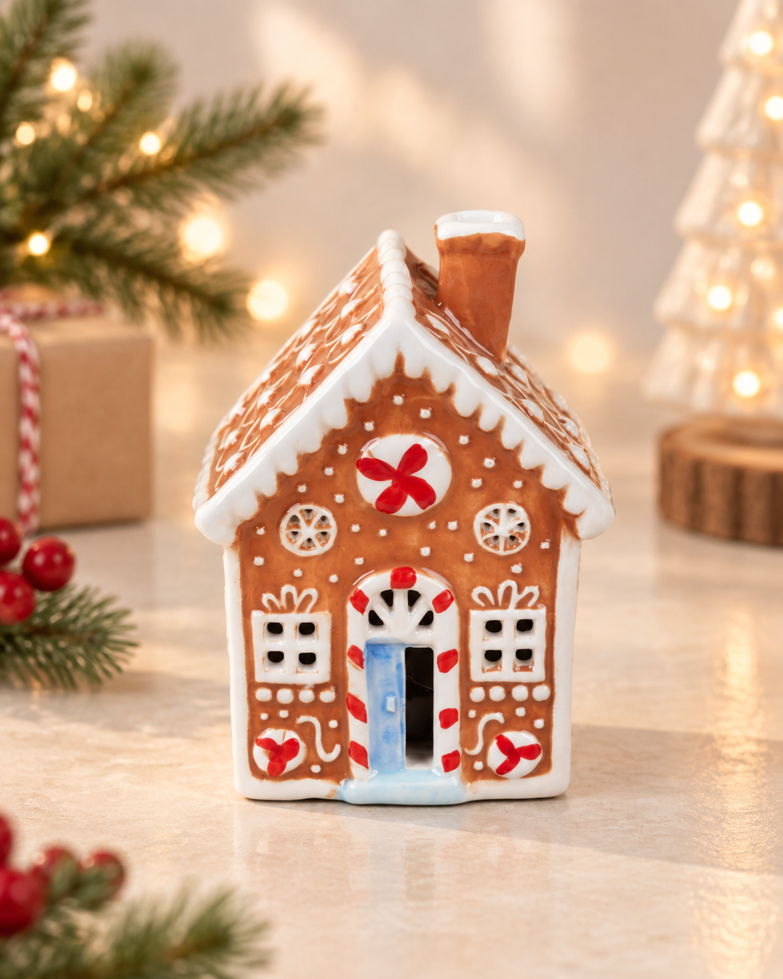 THD782 Lighted Gingerbread Christmas House Table Top Decoration