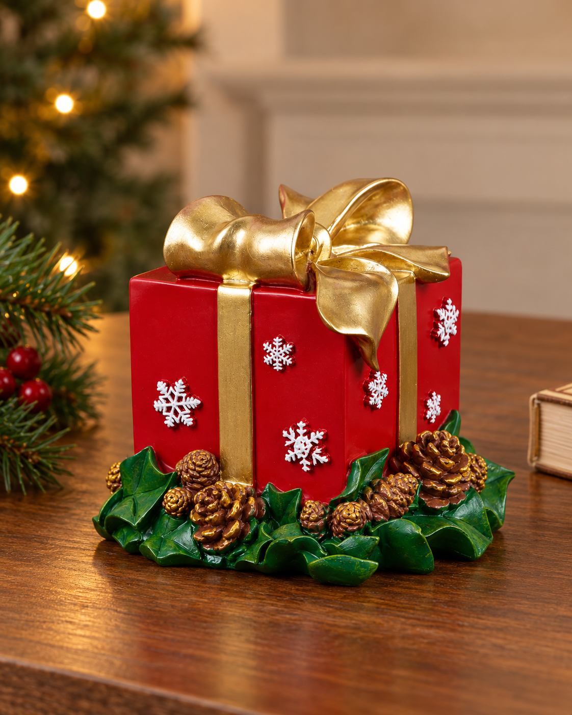 THD946 Premium Resin Christmas Gift Box Candle Holder