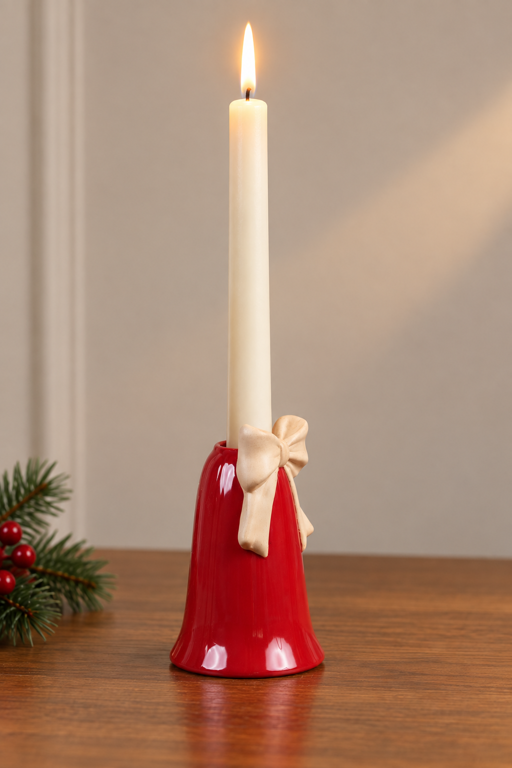 THD945 Glossy Red Christmas Bell with Bow