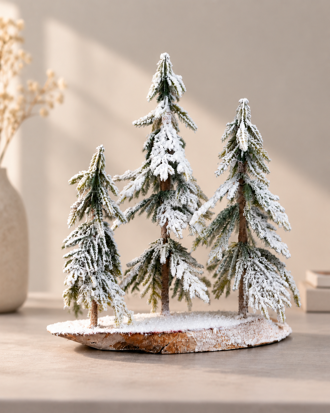 THD748 Snow Covered Christmas Pine Tree Forest Table Top Decoration