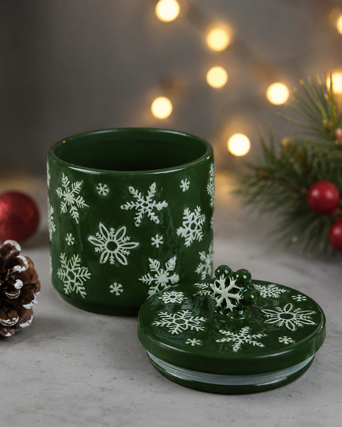 THD1008 Green Snowflake Ceramic Canister