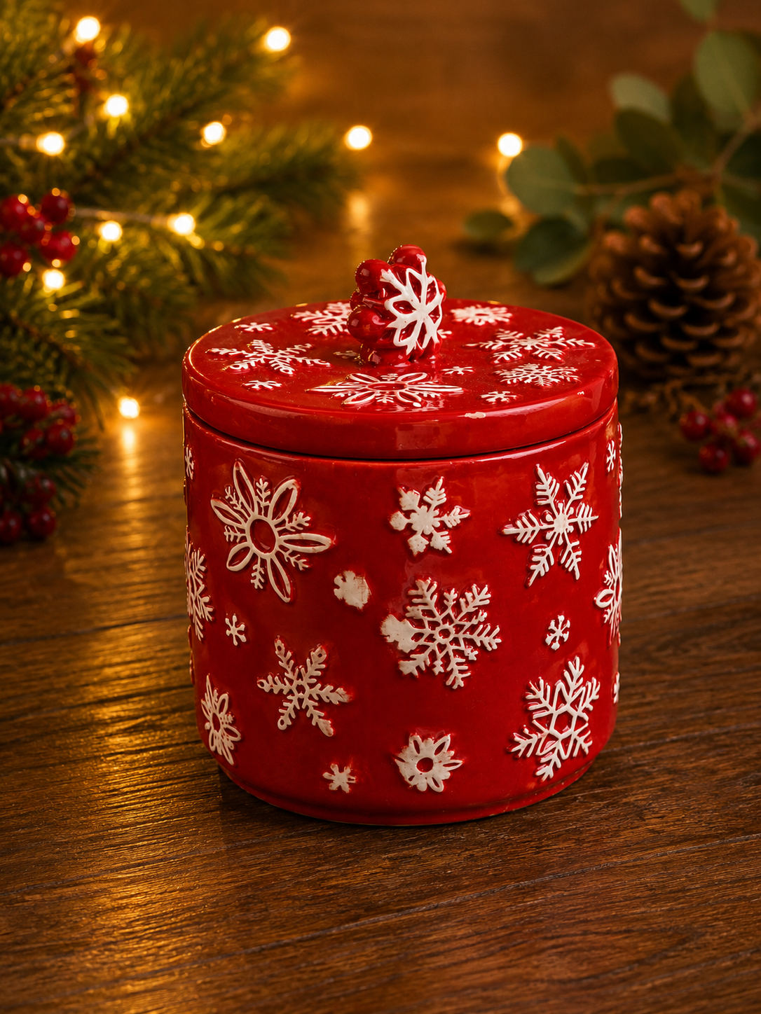THD1013 Red Snowflake Christmas Canister
