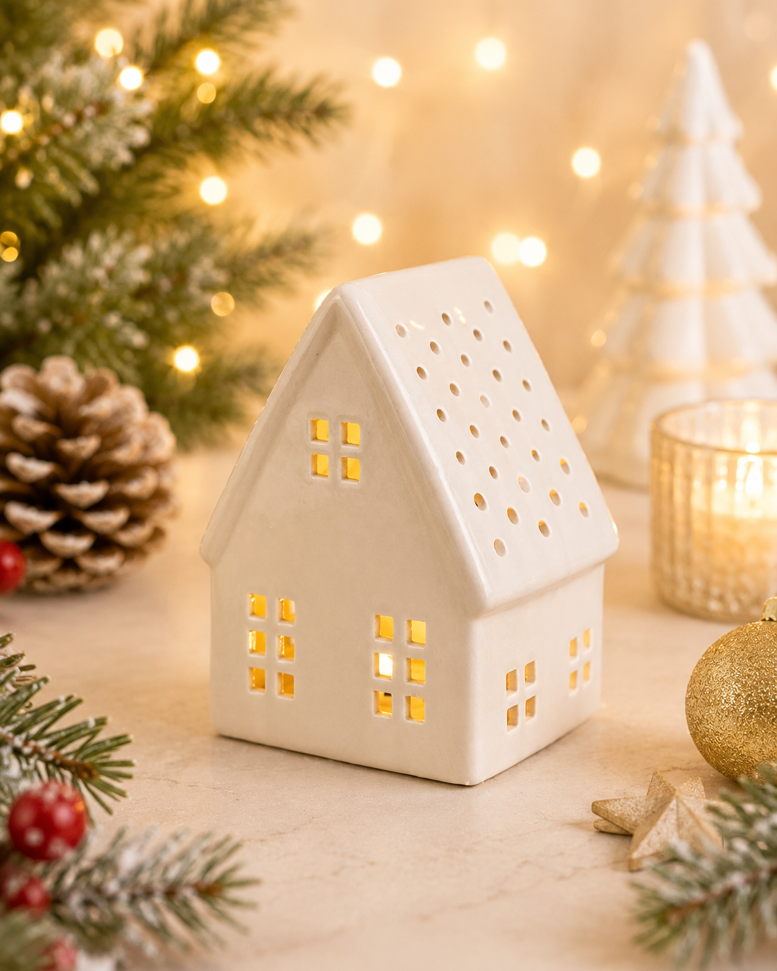 THD1033 Matte Ceramic Cottage with Light