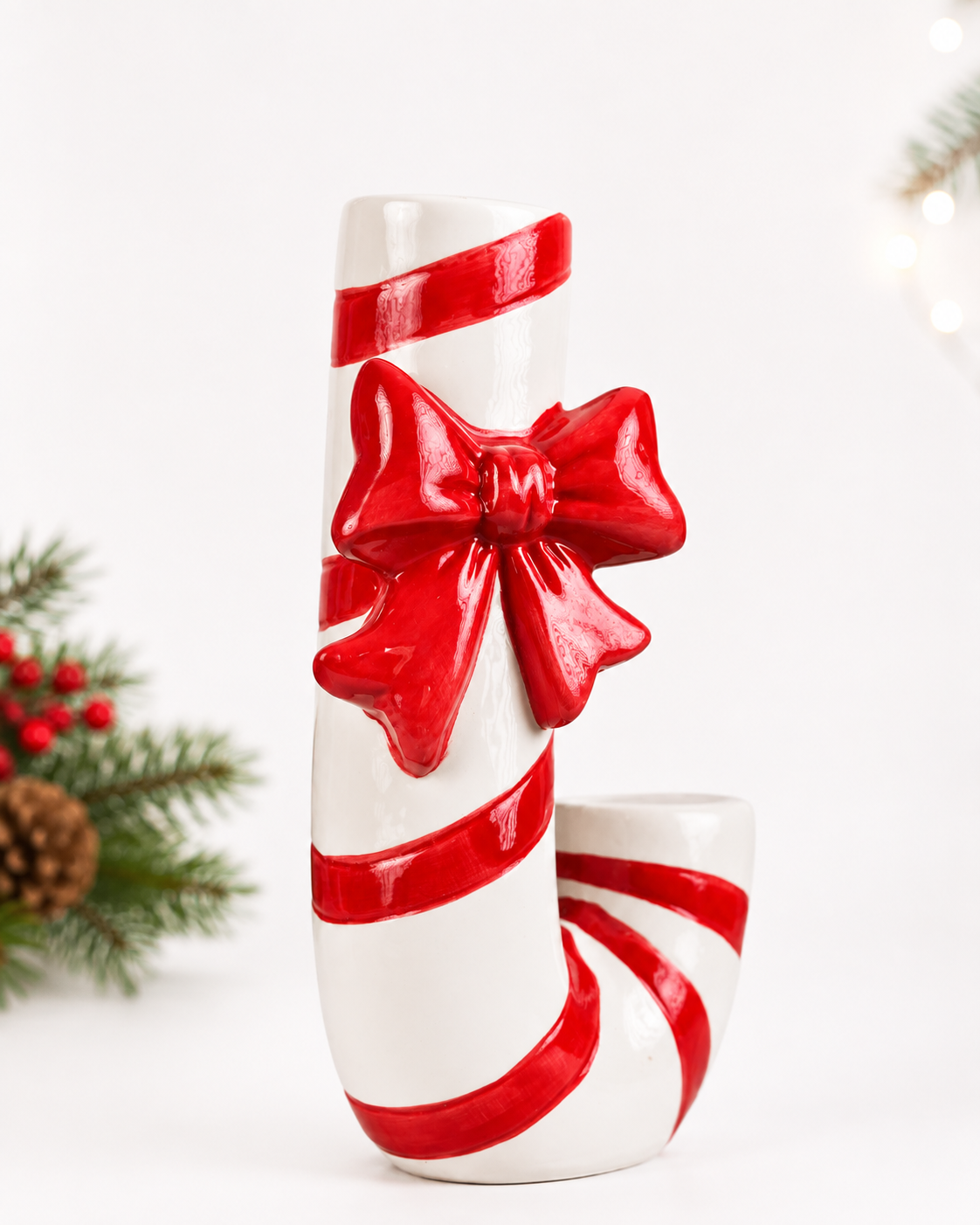 THD1047 Candy Cane Bow Ceramic Vase
