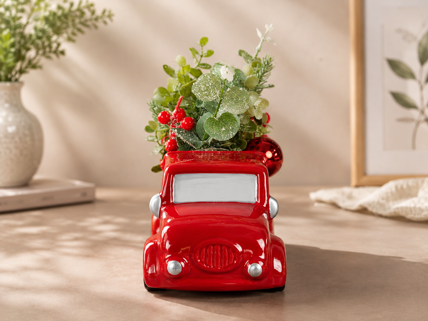 THD502 Festive Red Christmas Truck Planter Décor