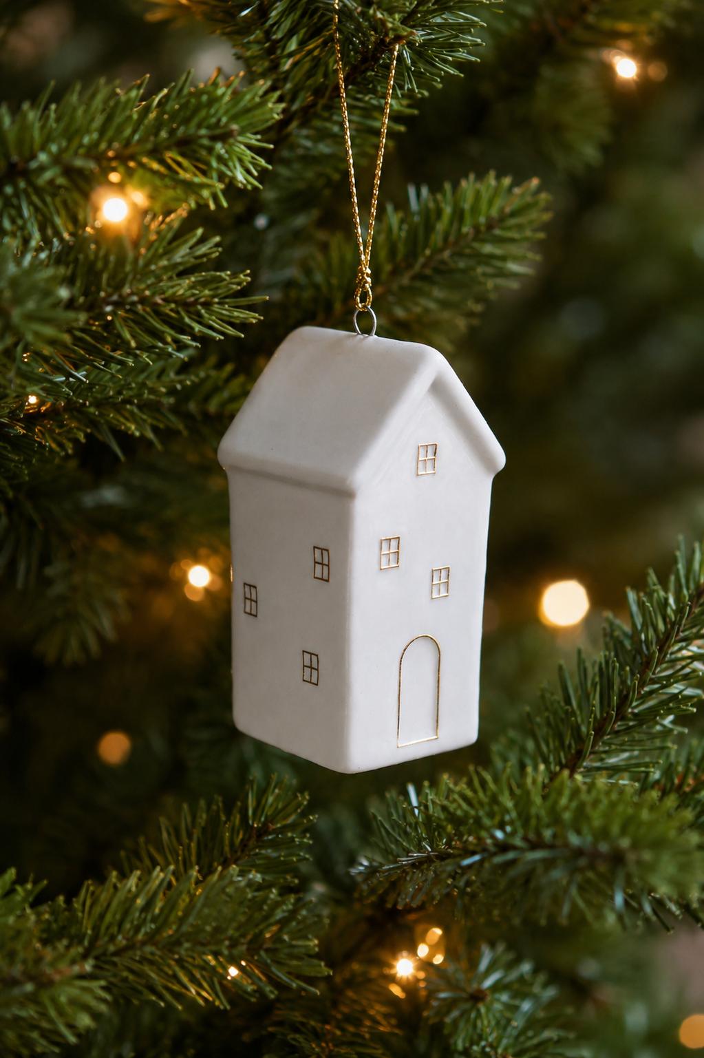 THD517 Set of 4 Ceramic Christmas House Ornaments or Tabletop Décor