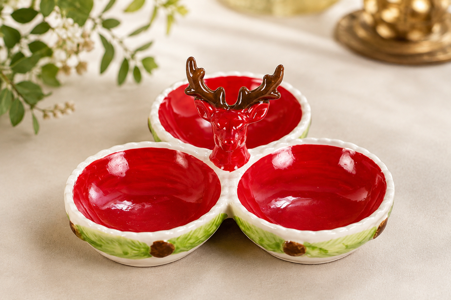 THD531 Christmas Reindeer 3-Section Serving Bowl