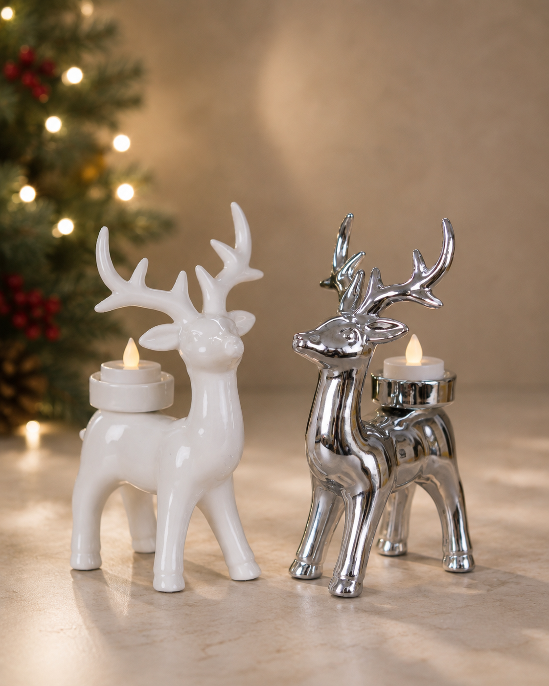 THD547 Glossy Reindeer T-Light Holder