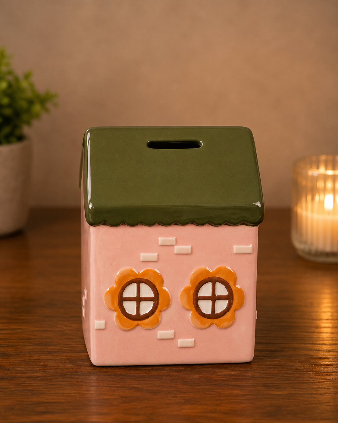 THD555 Glossy Ceramic House Piggy Bank