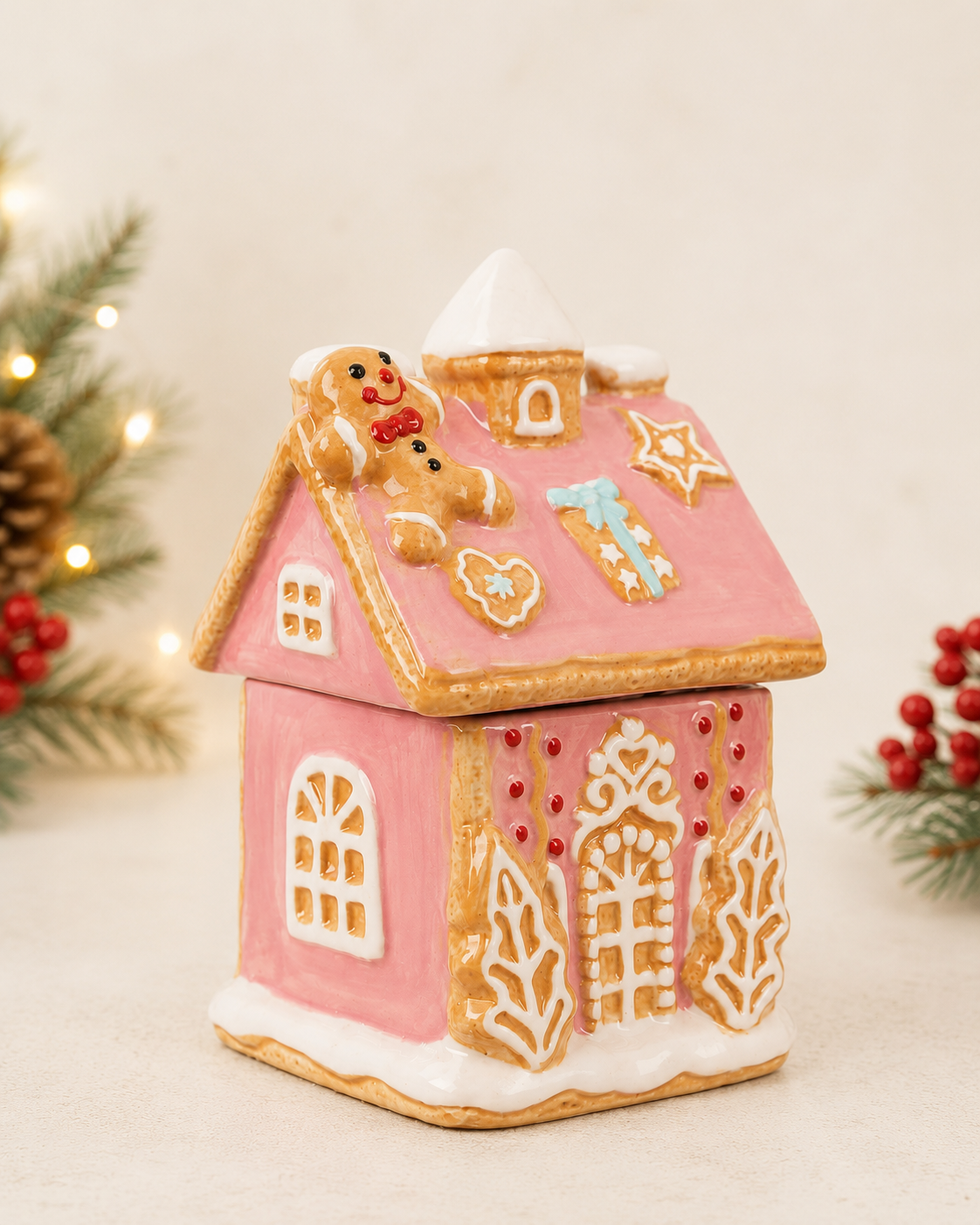 THD569 Pink Gingerbread House Canister