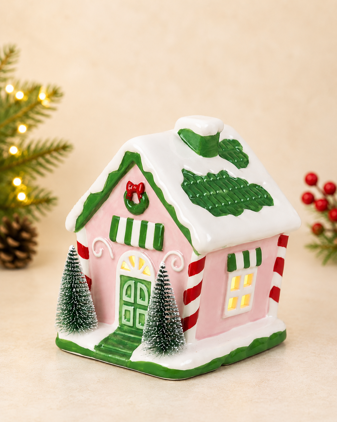 THD571c Pink Gingerbread House with Light