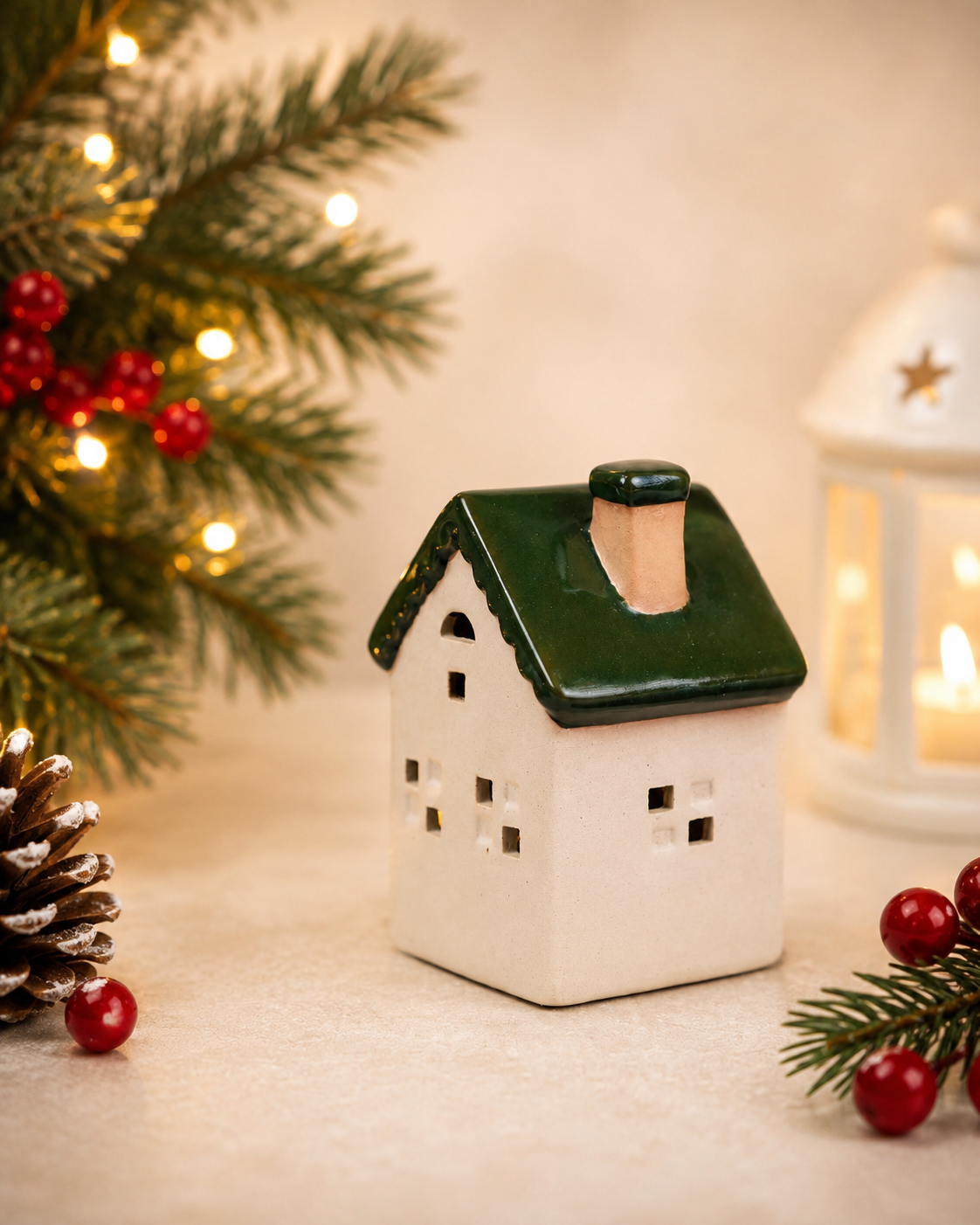 THD574 Green Roof Ceramic House with Light
