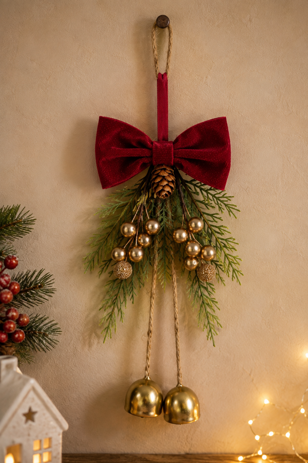 thd628 Christmas Bell & Bow Hanging Décor