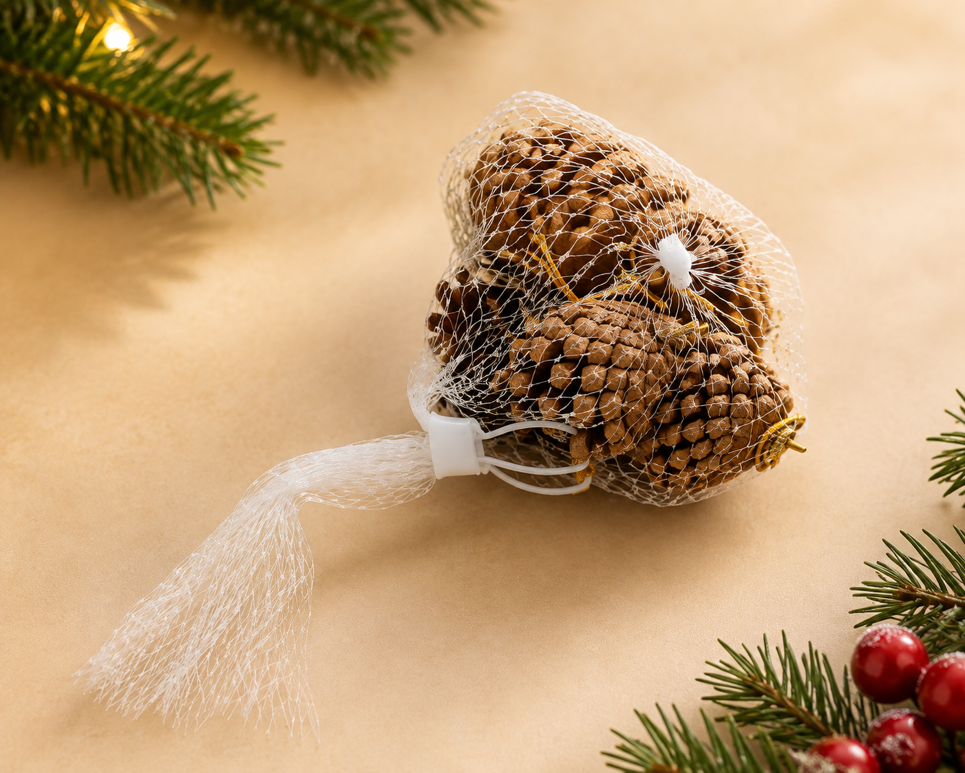 THD631 Pack of 6 Natural Pine Cone Hanging Christmas Ornaments