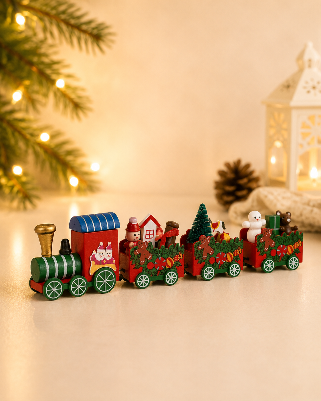 THD737 Wooden Colorful Christmas Train