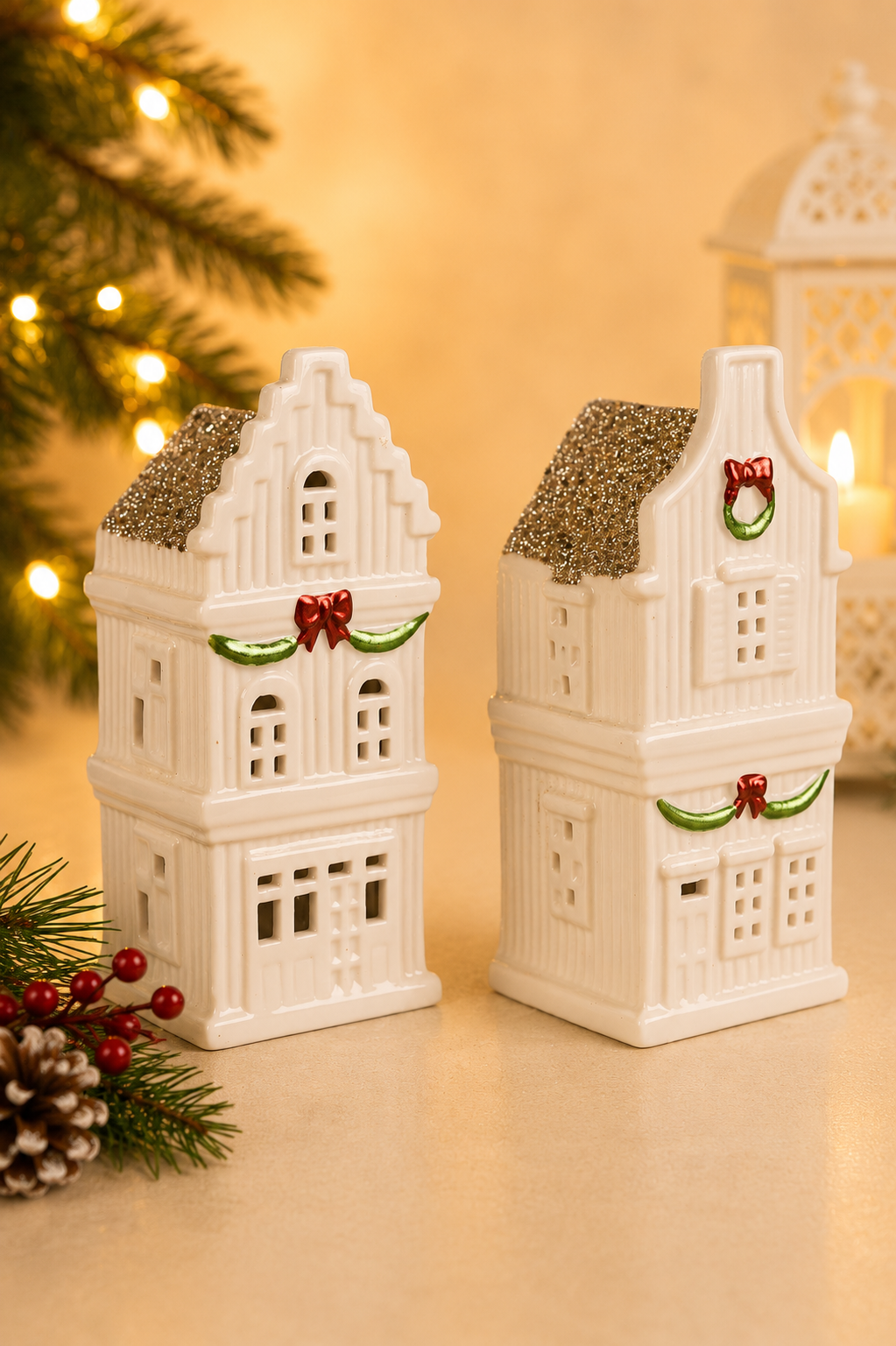THD766 White Christmas Cottage Figurines