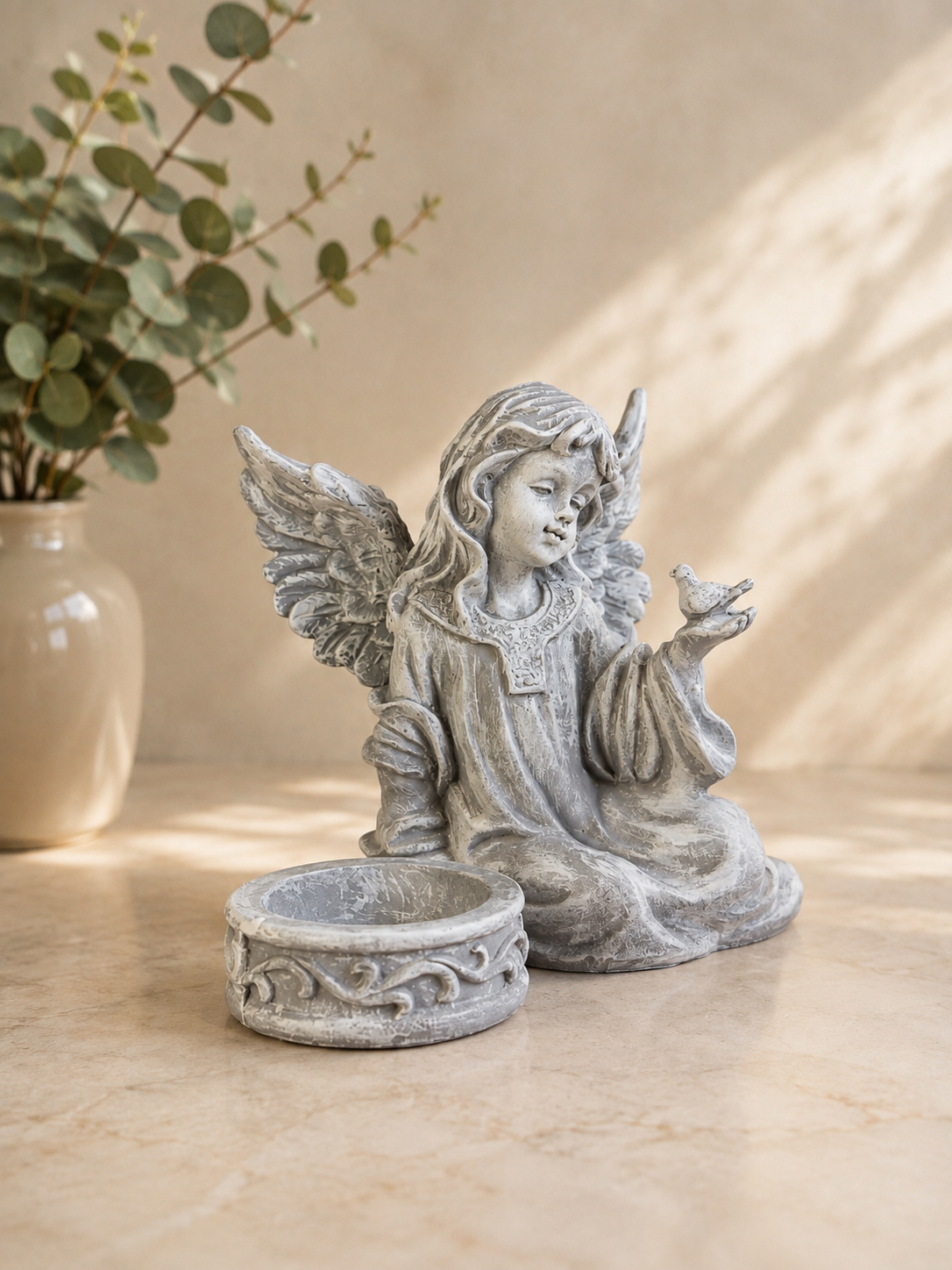 THD859 Angel Tealight Holder with Bird