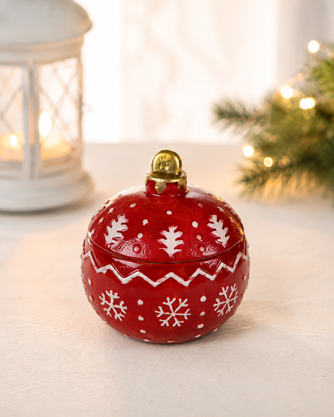 THD882 Red Christmas Snowflake Trinket Box with Lid