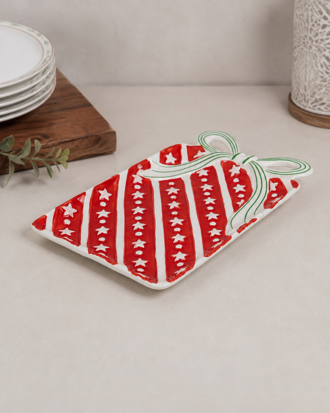 THD879 Christmas Gift Box Serving Plate with Bow