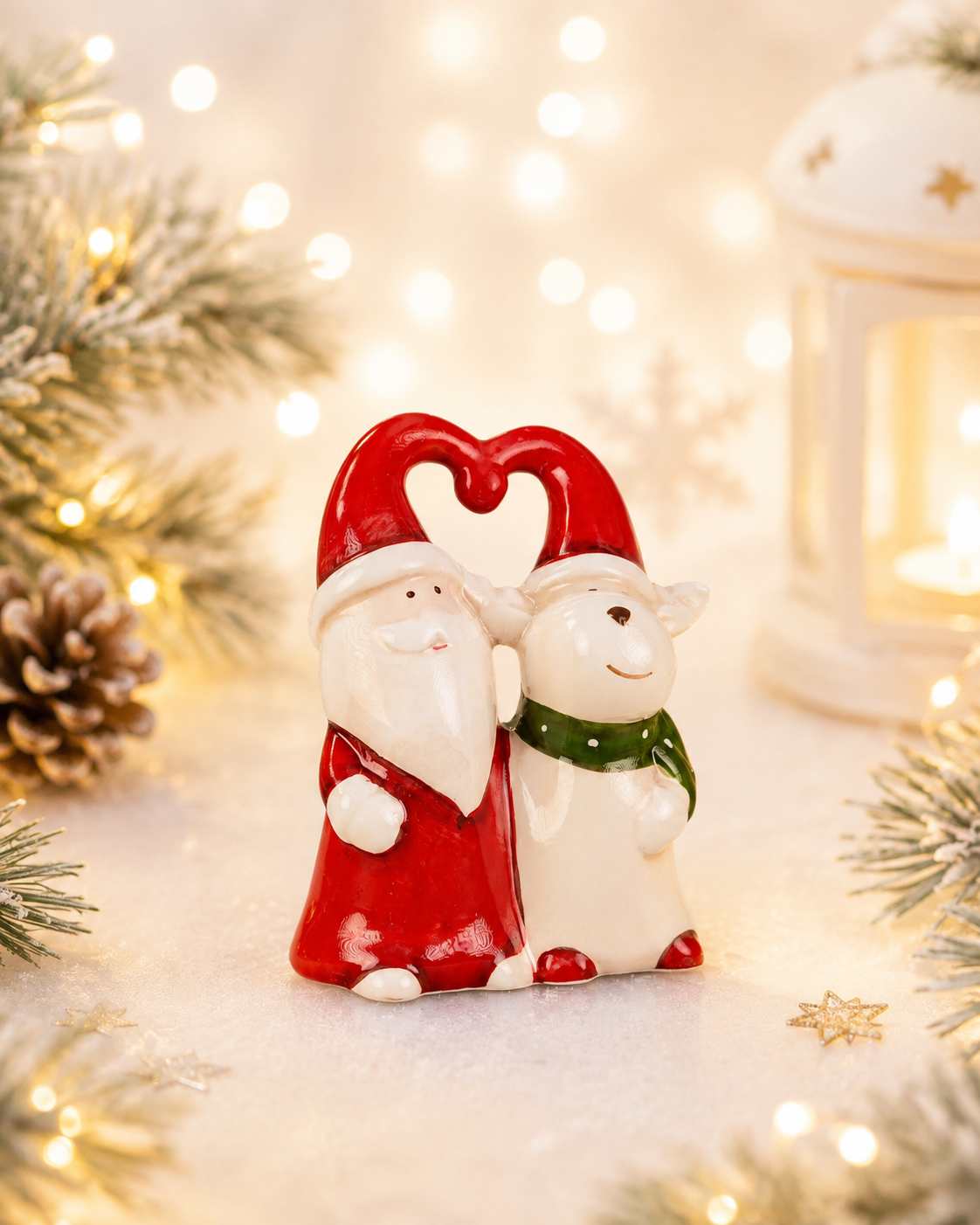 THD904 Santa & Reindeer Christmas Figurine – Festive Couple