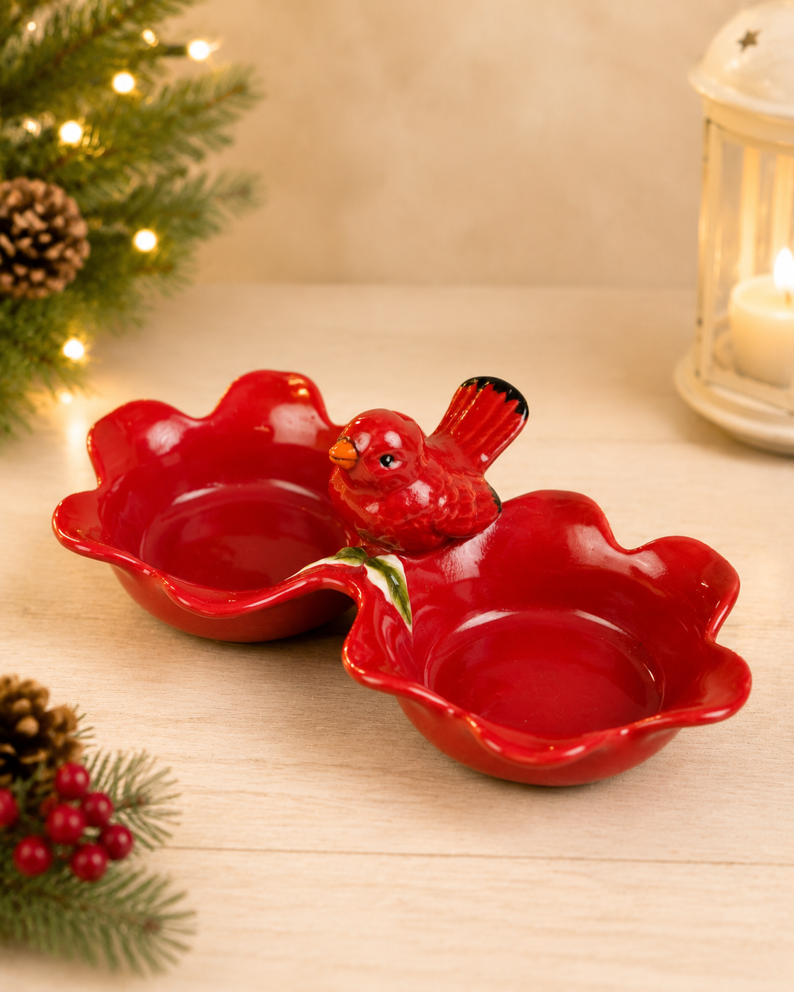 TT75 Red Ceramic 2-Section Bird Bowl