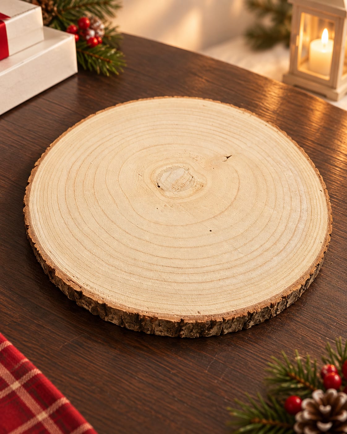 THD816 12.5" Natural Wooden Log Slice Table Top Décor & Serving Platter