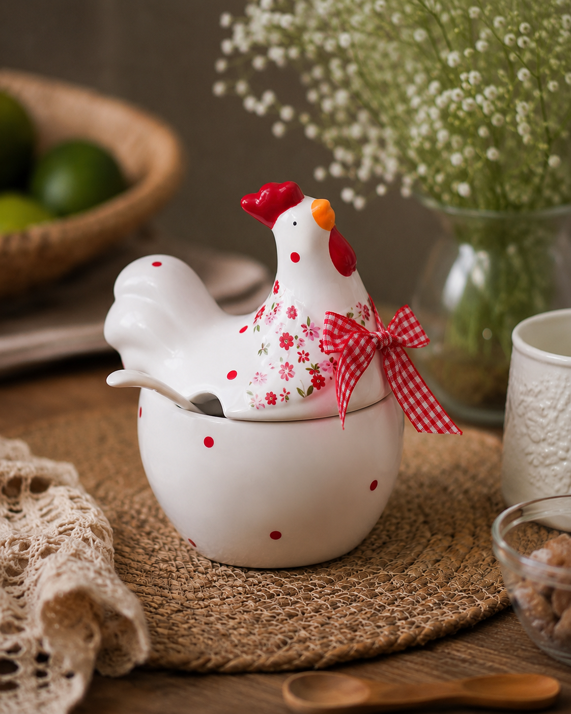 TT-213 Ceramic Chicken Spoon Rest with Spoon