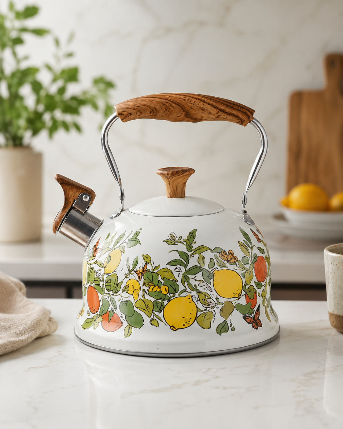 TT-228 Vintage Floral Metal Whistling Tea Kettle