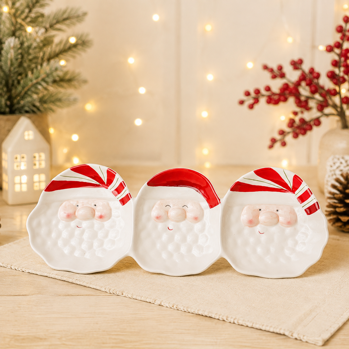 THD223 Christmas Santa 3 Section Serving Platter