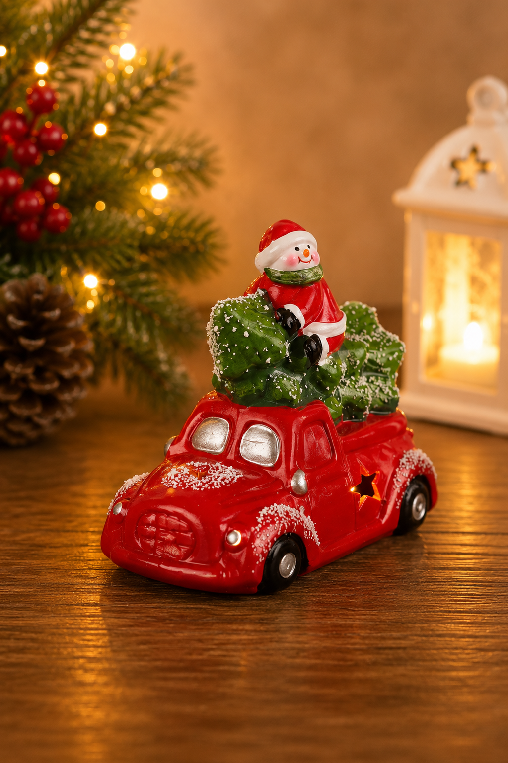 THD775 Light-Up Santa & Snowman Christmas Car Décor