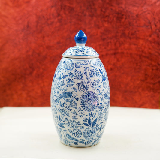 THD075 Ceramic Ginger Jar with Lid – Blue Floral Design